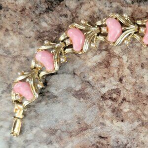 Vintage Coro Pink Thermoset Stones Gold Tone Bracelet